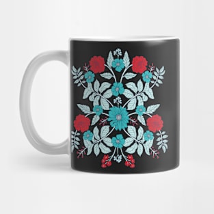 Red, Turquoise and Navy Blue Floral Mug